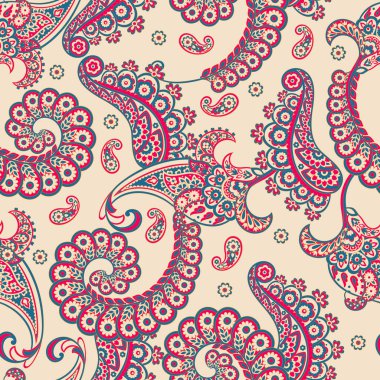 Kumaş tasarımı için Damask Paisley kusursuz vektör deseni.