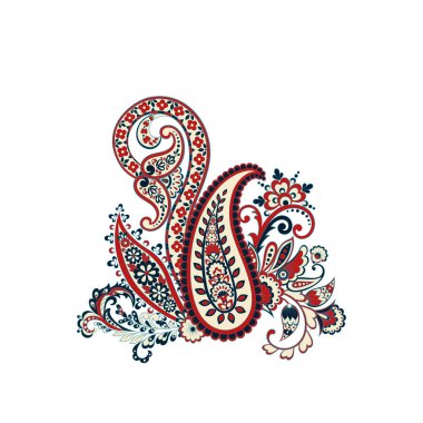 Paisley vektör izole desen. Batik stilinde klasik çiçek illüstrasyonu