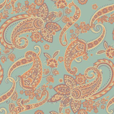 Paisley vektör kusursuz desen. Muhteşem çiçek, yapraklar. Batik tarzı resim. Eski arkaplan