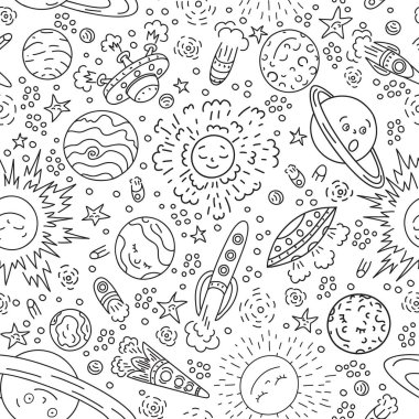 Vektör uzayı kusursuz desen. El çizimi çocuklar için arka plan