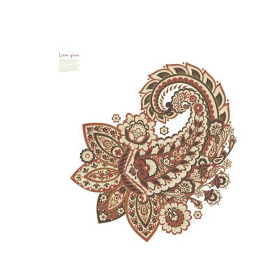 Paisley vektör izole desen. Batik stilinde klasik çiçek illüstrasyonu