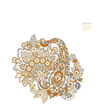 Paisley izole edilmiş. Tasarım için izole edilmiş desenli kart. Çiçek vektör deseni. Nakış işleme çiçek vektör deseni.