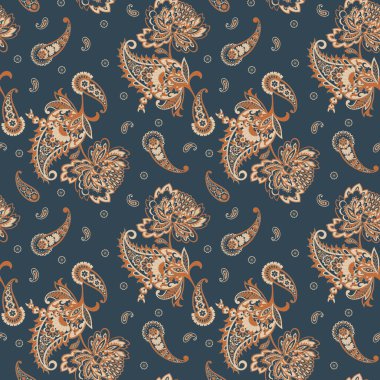 Paisley vektör kusursuz desen. Muhteşem çiçek, yapraklar. Batik tarzı resim. Eski arkaplan