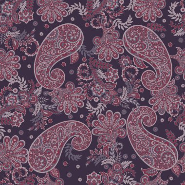 Çiçeksiz desenli desenli şal desenli süs. Asya tekstil biçiminde vektör illüstrasyonu 