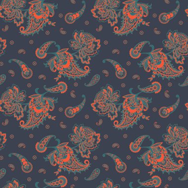 Paisley vektör kusursuz desen. Muhteşem çiçek, yapraklar. Batik tarzı resim. Eski arkaplan