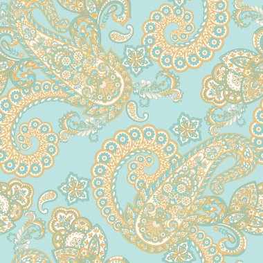 Paisley Çiçek Doğulu Etnik Düzen. Vektör Kusursuz Süslü Hint kumaşı desenleri.