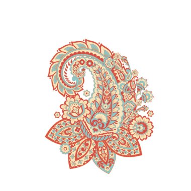 Paisley vektör izole desen. Batik stilinde klasik çiçek illüstrasyonu