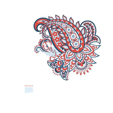 Paisley vektör izole desen. Batik stilinde klasik çiçek illüstrasyonu