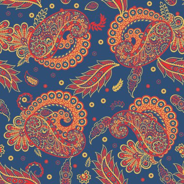 Hint batik tarzında kusursuz Paisley deseni. Çiçek vektör illüstrasyonu