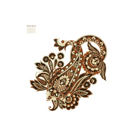 Paisley vektör izole desen. Batik stilinde klasik çiçek illüstrasyonu