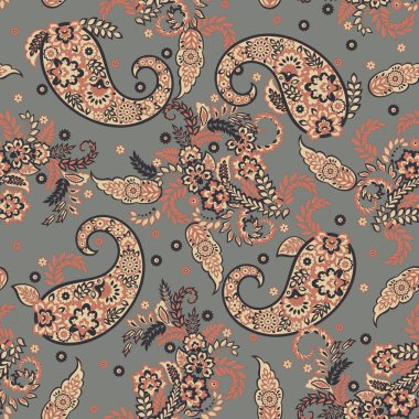 Paisley vektör seamless modeli. Fantastik çiçek yaprakları. Tekstil bohem Yazdır. Batik boyama. Vintage