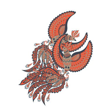 Uçan Kuş ve Çiçek Paisley izole edildi. Tasarım için izole edilmiş desenli kart. Çiçek vektör deseni. Nakış işleme çiçek vektör deseni. 