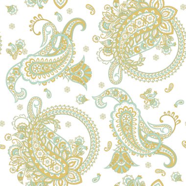 Paisley Çiçek Doğulu Etnik Düzen. Kusursuz Vektör Süslemesi. Şam kumaş desenleri