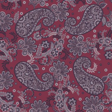 Çiçeksiz desenli desenli şal desenli süs. Asya tekstil biçiminde vektör illüstrasyonu 