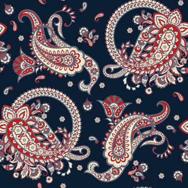 Paisley Çiçek Doğulu Etnik Düzen. Kusursuz Vektör Süslemesi. Şam kumaş desenleri