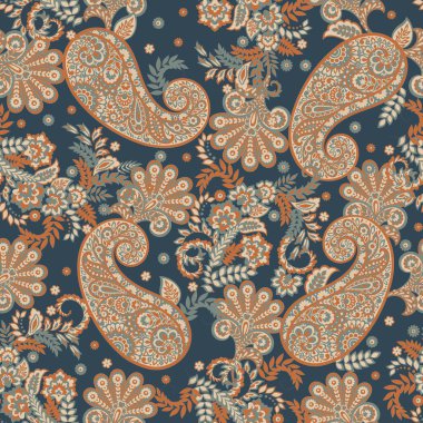 Çiçeksiz desenli desenli şal desenli süs. Asya tekstil biçiminde vektör illüstrasyonu 