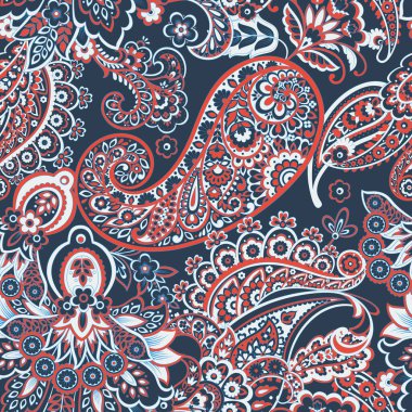 Hint tarzı çiçeklerle Paisley seamless modeli.