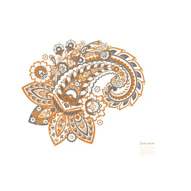 Paisley vektör izole desen. Batik stilinde klasik çiçek illüstrasyonu