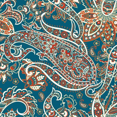 Paisley vektör seamless modeli. Fantastik çiçek yaprakları. Tekstil bohem Yazdır. Batik boyama. Vintage