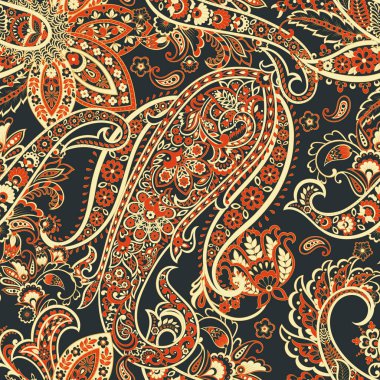 Şal desensiz vektör deseni. Batik biçiminde vintage arkaplan