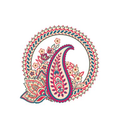 Paisley vektör izole desen. Batik stilinde klasik çiçek illüstrasyonu