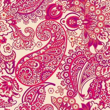 Hint tarzı çiçeklerle Paisley seamless modeli.