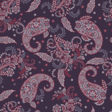 Paisley vektör seamless modeli. Fantastik çiçek yaprakları. Tekstil bohem Yazdır. Batik boyama. Vintage