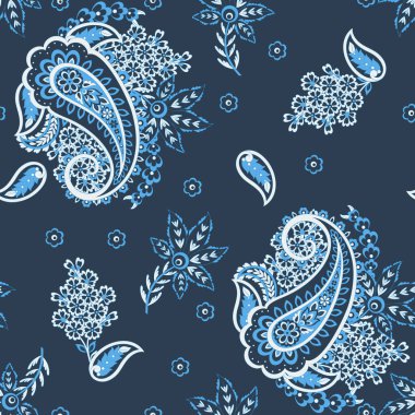 Geleneksel dikişsiz şal deseni. Hint çiçek süsü..