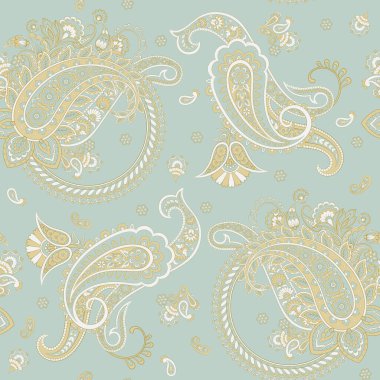 Paisley Çiçek Doğulu Etnik Düzen. Kusursuz Vektör Süslemesi. Şam kumaş desenleri
