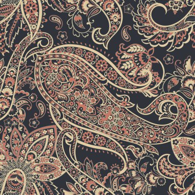 Paisley vektör seamless modeli. Fantastik çiçek yaprakları. Tekstil bohem Yazdır. Batik boyama. Vintage