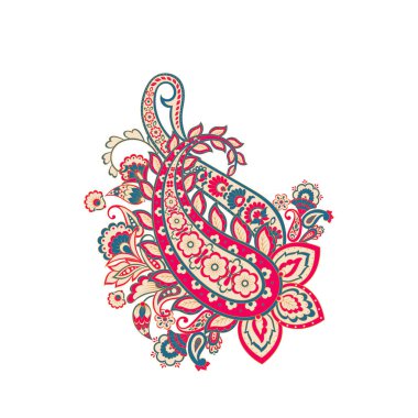 Paisley vektör izole desen. Batik stilinde klasik çiçek illüstrasyonu