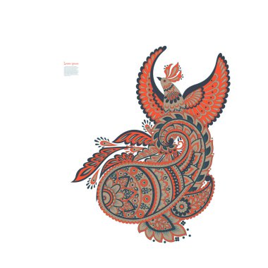 Uçan Kuş ve Paisley Vektör Deseni. Çiçekli Asya ResimleriName