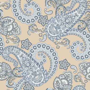 Paisley Çiçek Doğulu Etnik Düzen. Vektör Kusursuz Süslü Hint kumaşı desenleri.