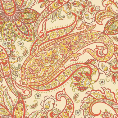 Paisley vektör seamless modeli. Fantastik çiçek yaprakları. Tekstil bohem Yazdır. Batik boyama. Vintage
