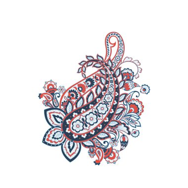 Paisley vektör izole desen. Batik stilinde klasik çiçek illüstrasyonu