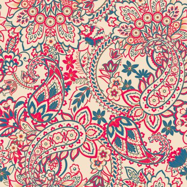 Paisley Çiçek Doğulu Etnik Düzen. Kusursuz Vektör Süslemesi. Şam kumaş desenleri.