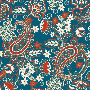Paisley Çiçek Doğulu Etnik Düzen. Kusursuz Vektör Süslemesi. Şam kumaş desenleri.