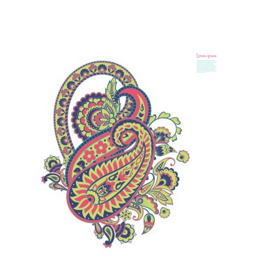 Paisley vektör izole desen. Damask biçimi Vintage illüstrasyonu