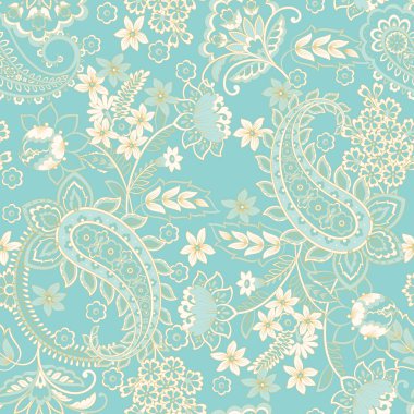 Paisley Çiçek Doğulu Etnik Düzen. Kusursuz Vektör Süslemesi. Şam kumaş desenleri.