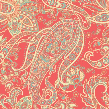 Paisley vektör seamless modeli. Fantastik çiçek yaprakları. Tekstil bohem Yazdır. Batik boyama. Vintage