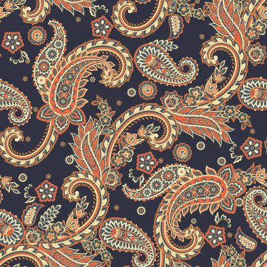 Paisley Süslü, pürüzsüz desen. kalamkari vektör kumaş arkaplanı