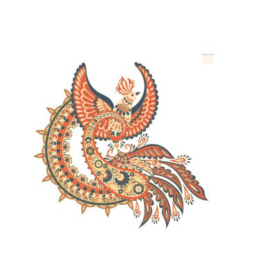 Uçan Kuş ve Çiçek Paisley izole edildi. Tasarım için izole edilmiş desenli kart. Çiçek vektör deseni. Nakış işleme çiçek vektör deseni.