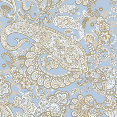 Paisley vektör kusursuz desen. Muhteşem çiçek, yapraklar. Batik tarzı resim. Eski arkaplan