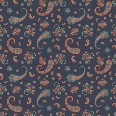 Paisley vektör kusursuz desen. Muhteşem çiçek, yapraklar. Batik tarzı resim. Eski arkaplan
