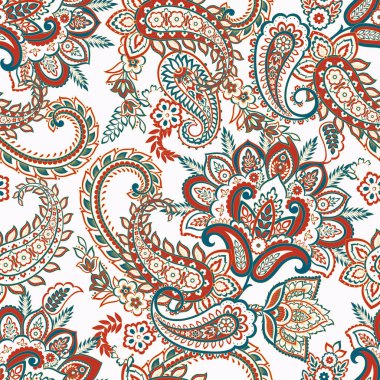 Geleneksel dikişsiz şal deseni. Hint çiçek süsü..