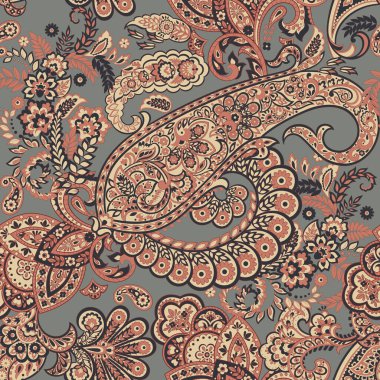 Paisley vektör kusursuz desen. Muhteşem çiçek, yapraklar. Batik tarzı resim. Eski arkaplan