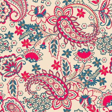 Paisley Çiçek Doğulu Etnik Düzen. Kusursuz Vektör Süslemesi. Şam kumaş desenleri.