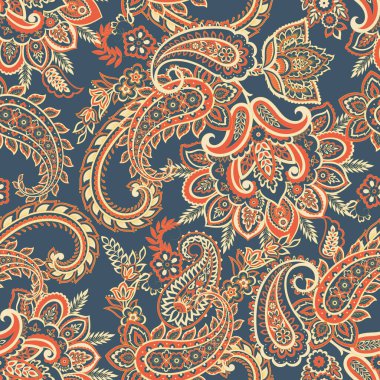 Geleneksel dikişsiz şal deseni. Hint çiçek süsü..