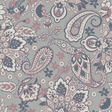 Çiçeksiz desenli desenli şal desenli süs. Asya tekstil biçiminde vektör illüstrasyonu