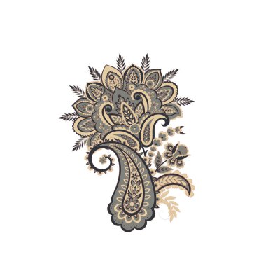 Paisley vektör izole desen. Damask biçimi Vintage illüstrasyonu